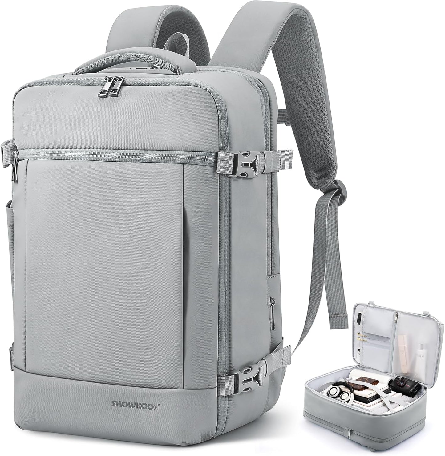 SHOWKOO 40L Travel Backpack for Men & Women, Airline Approved Carry On Laptop Backpack Fits 17.3", Waterproof Personal Item Bag Expandable Large Capacity Weekender Backpack