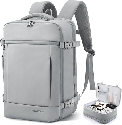 SHOWKOO 40L Travel Backpack for Men & Women, Airline Approved Carry On Laptop Backpack Fits 17.3", Waterproof Personal Item Bag Expandable Large Capacity Weekender Backpack