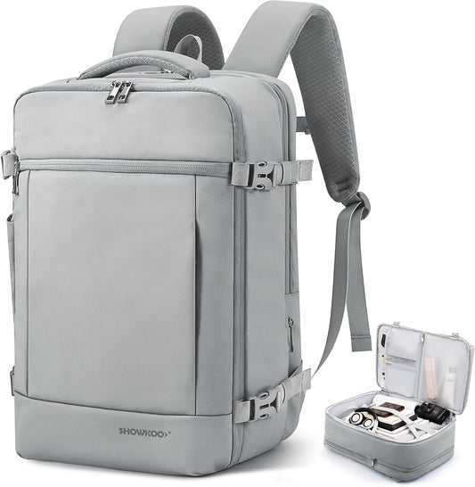 SHOWKOO 40L Travel Backpack for Men & Women, Airline Approved Carry On Laptop Backpack Fits 17.3", Waterproof Personal Item Bag Expandable Large Capacity Weekender Backpack