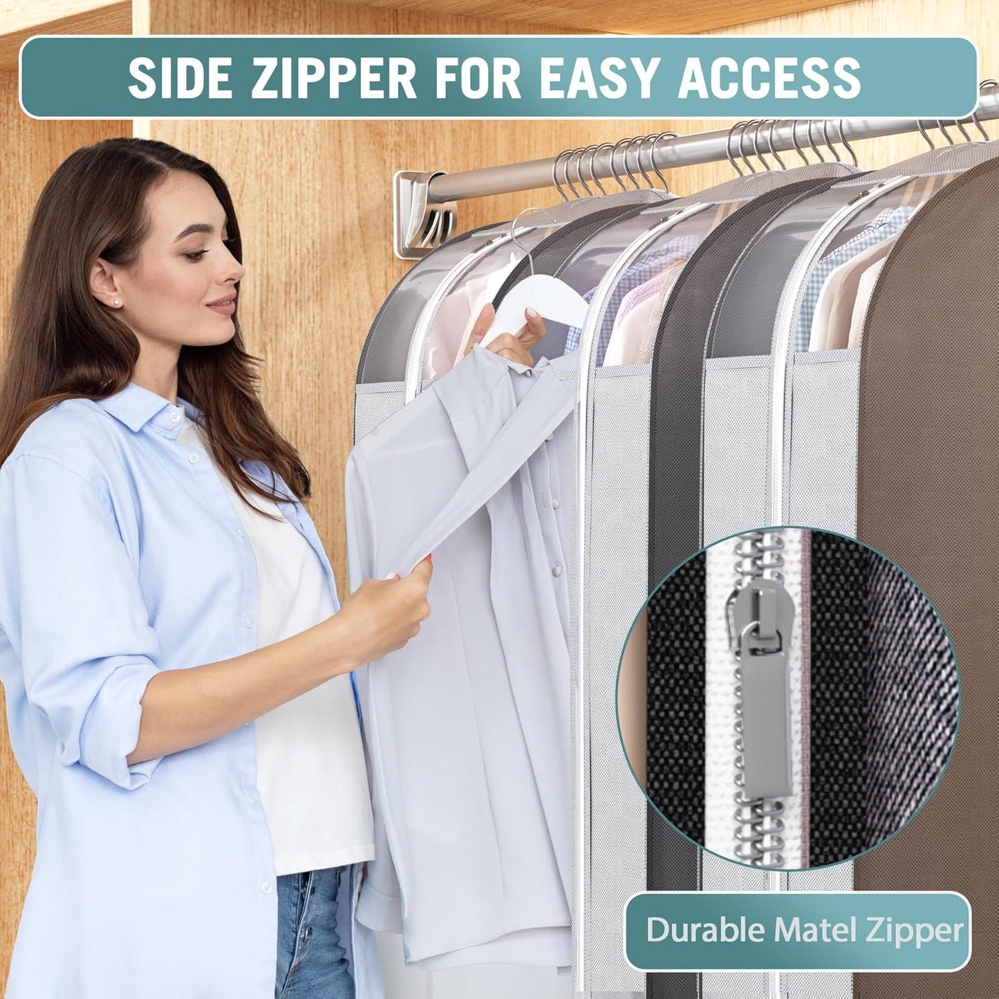 10" Gusseted Garment Bags for Hanging Clothes with Clear Window, 40" Suit Bags for Open Closet Storage, Clothing Cover for Coat, Dress, Jacket, Shirt, Fur Wardrobe Protector, 3 Packs