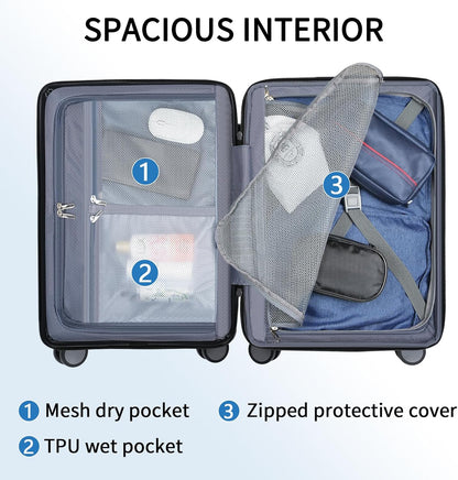 KROSER Hardside Expandable Carry On Luggage 22x14x9 Airline Approved With Front Business Pockets, 20 Inch Suitcases with Wheels, Carry on Suitcase with TSA Lock & USB Port, Black-Dark Red