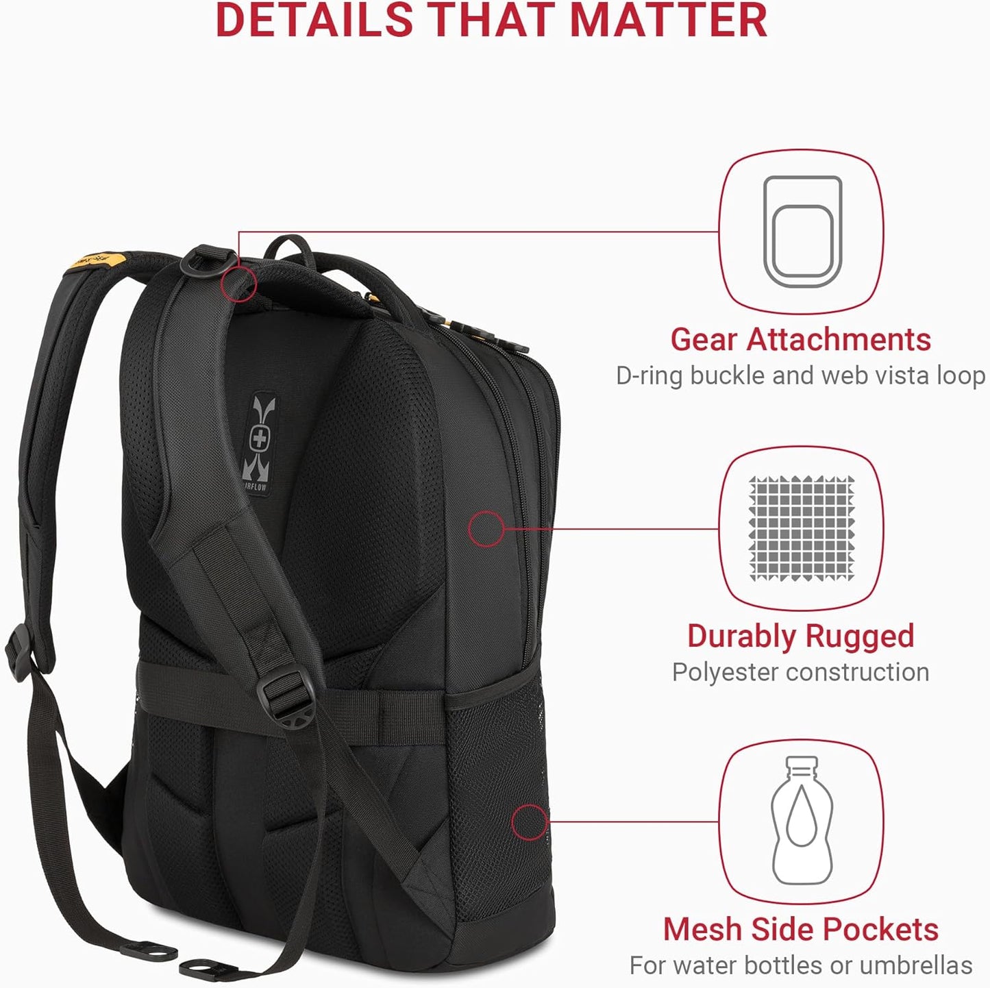 SwissGear Cecil 5505 Laptop Backpack, Black/Gold, 18-Inch