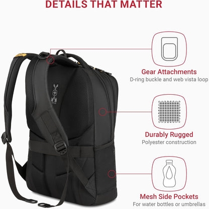 SwissGear Cecil 5505 Laptop Backpack, Black/Gold, 18-Inch