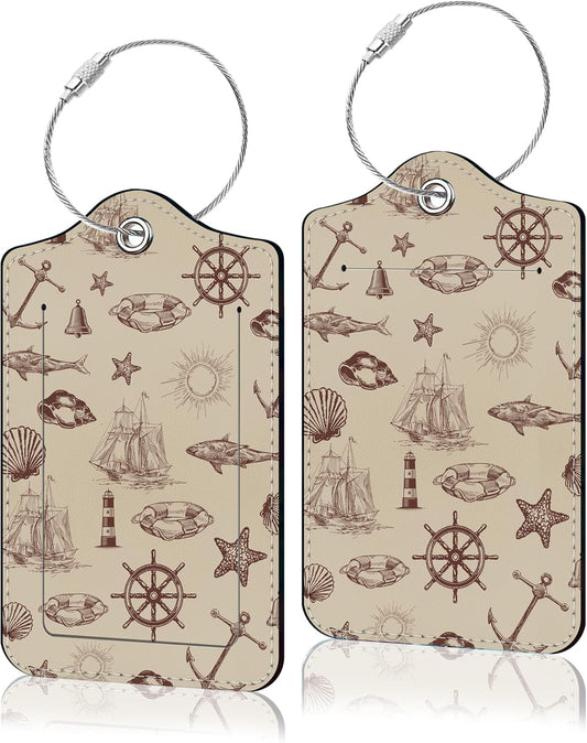 2 Pack Luggage Tag for Suitcase, Cute Unique Leather Suitcase Tags Identifiers with Privacy Name Address Labels & Durable Steel Loop for Women Men Travel