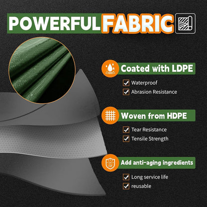 10x12 Feet Tarp Waterproof,9Mil Thick,Finished Size Tarps,UV Resistant,Durable,Multipurpose Poly Tarp Cover with Metal Grommets and Reinforced Edges,Green/Black by RAINDEWAY