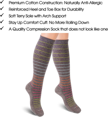 Cotton Compression Socks for Women & Men. 15-20 mmHg Support Knee-High Navy Blue X/L