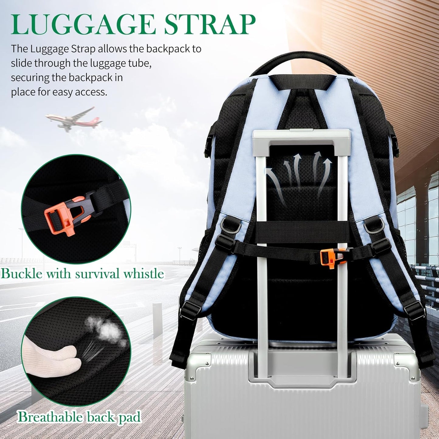 FENGDONG 17.3 inch Large Laptop Backpack Durable Waterproof Travel College Backpack Bookbag for Men & Women Business Backpack with USB Charging Port,Headset Port Light Blue