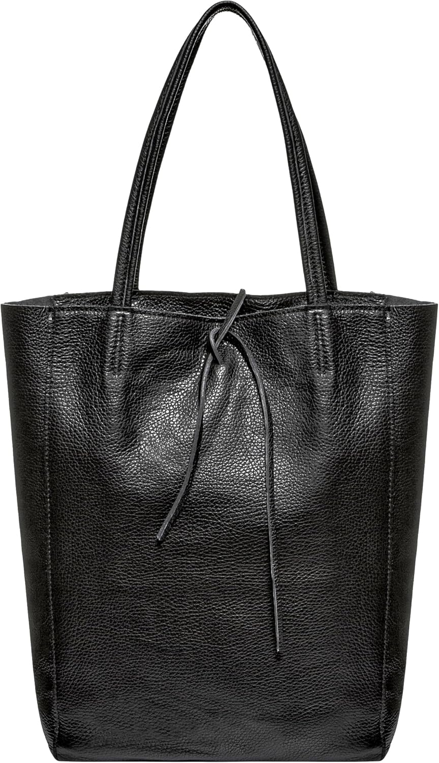 Italian Calf Leather Tote for Women with Zipper, Inner Pocket & Flat Base | Soft Unlined Shopper for Work & Travel