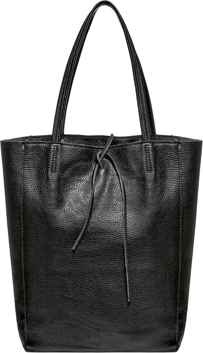 Italian Calf Leather Tote for Women with Zipper, Inner Pocket & Flat Base | Soft Unlined Shopper for Work & Travel