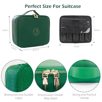 MOMIRA Travel Makeup Bag Cosmetic Bag Makeup Organizer Bag with Lighted Mirror, Adjustable Brightness in 3 Color Scenarios, Waterproof Makeup Train Case, Gift for Women - Emerald Green