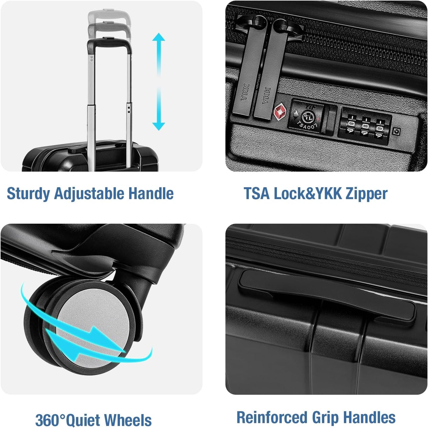 KYME Carry On Luggage 22x14x9 Airline Approved with TSA Lock Hard Shell Carry On Suitcase Lightweight Suitcases with Wheels Small Luggage for Men Women,Carry-On 20 Inch,Black