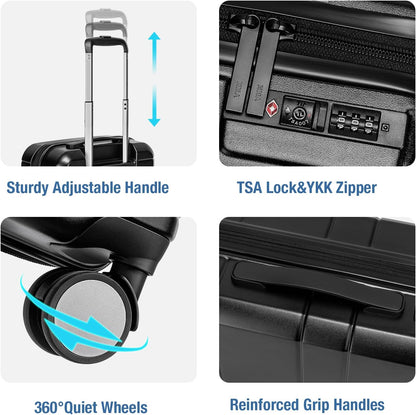 KYME Carry On Luggage 22x14x9 Airline Approved with TSA Lock Hard Shell Carry On Suitcase Lightweight Suitcases with Wheels Small Luggage for Men Women,Carry-On 20 Inch,Black