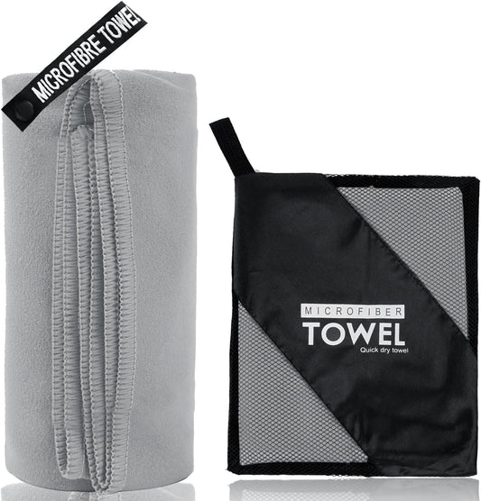 Microfiber Travel Towel, Soft Lightweight Quick Dry Towel, Super Absorbent Compact Travel & Sports & Beach Towels for Camping, Backpack, Gym, Swimming, Yoga, Hiking (L:24"×48" -Light Gray)