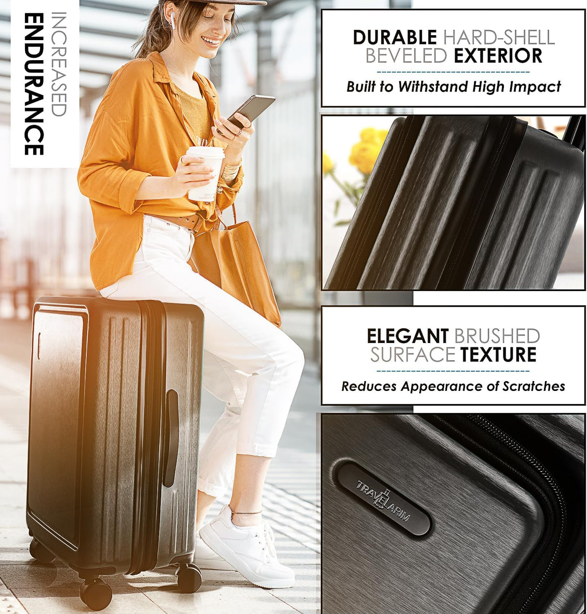 Hard Shell Luggage Sets with Spinner Wheels 4 Piece, Expandable Large Suitcases with TSA Lock, Travel Large Suitcase Set, Jet Black Luggage Set