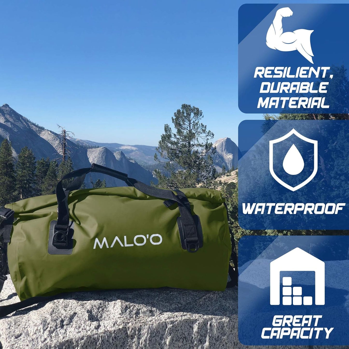 Malo'o Waterproof Dry Bag Duffel 40L/60L/100L, Roll Top Duffel Keeps Gear Dry for Kayaking, Rafting, Boating, Swimming, Camping, Hiking, Beach, Fishing - Internal & External Pockets and Molle Loops