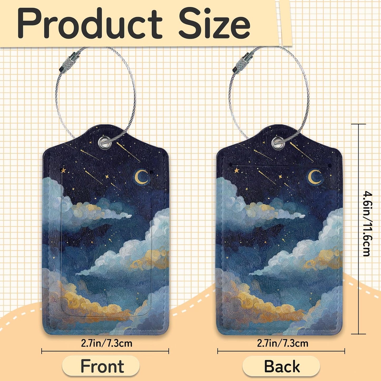 Starry Night Luggage Tags for Suitcase,3 Pack Luggage Tag Leather Privacy Cover ID Label with Stainless Steel Loop for Women Men