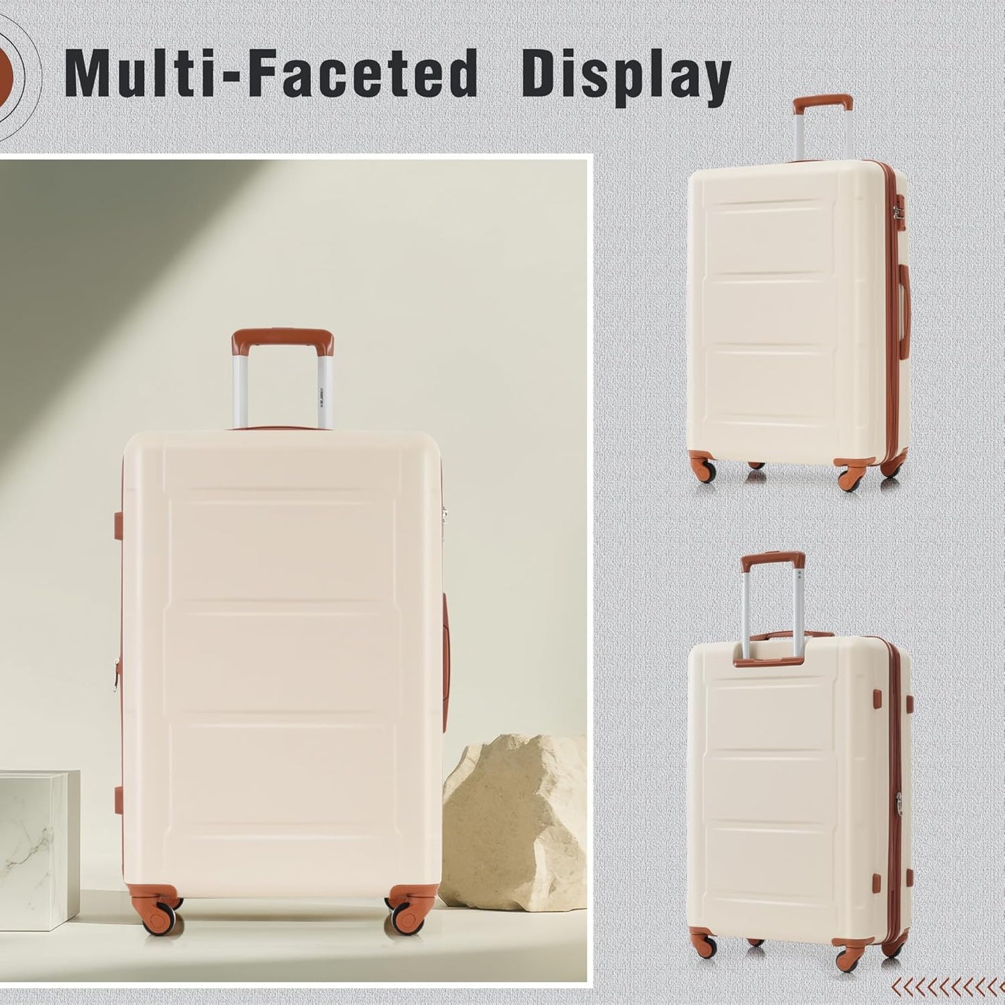 Merax Luggage Set 2 Piece Suitcase Sets with Spinner Wheel,Lightweight Hardside Expandable Travel Laggage with TSA Lock,Suitcase with Travel Bag(20"/24",Khaki & Brown)