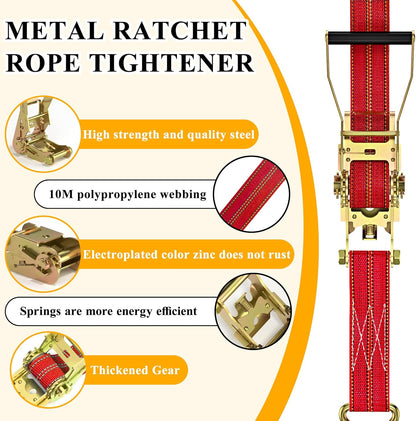 2Pack Ratchet Straps Heavy Duty, 2” 32Ft Tie Down Straps Ratchet, Tie Down Ratcheting with Double J Hook, 4000 LB Break Strength Cargo Strap Ratcheting for Moving, Trailers, Motorcycles and Car Roof