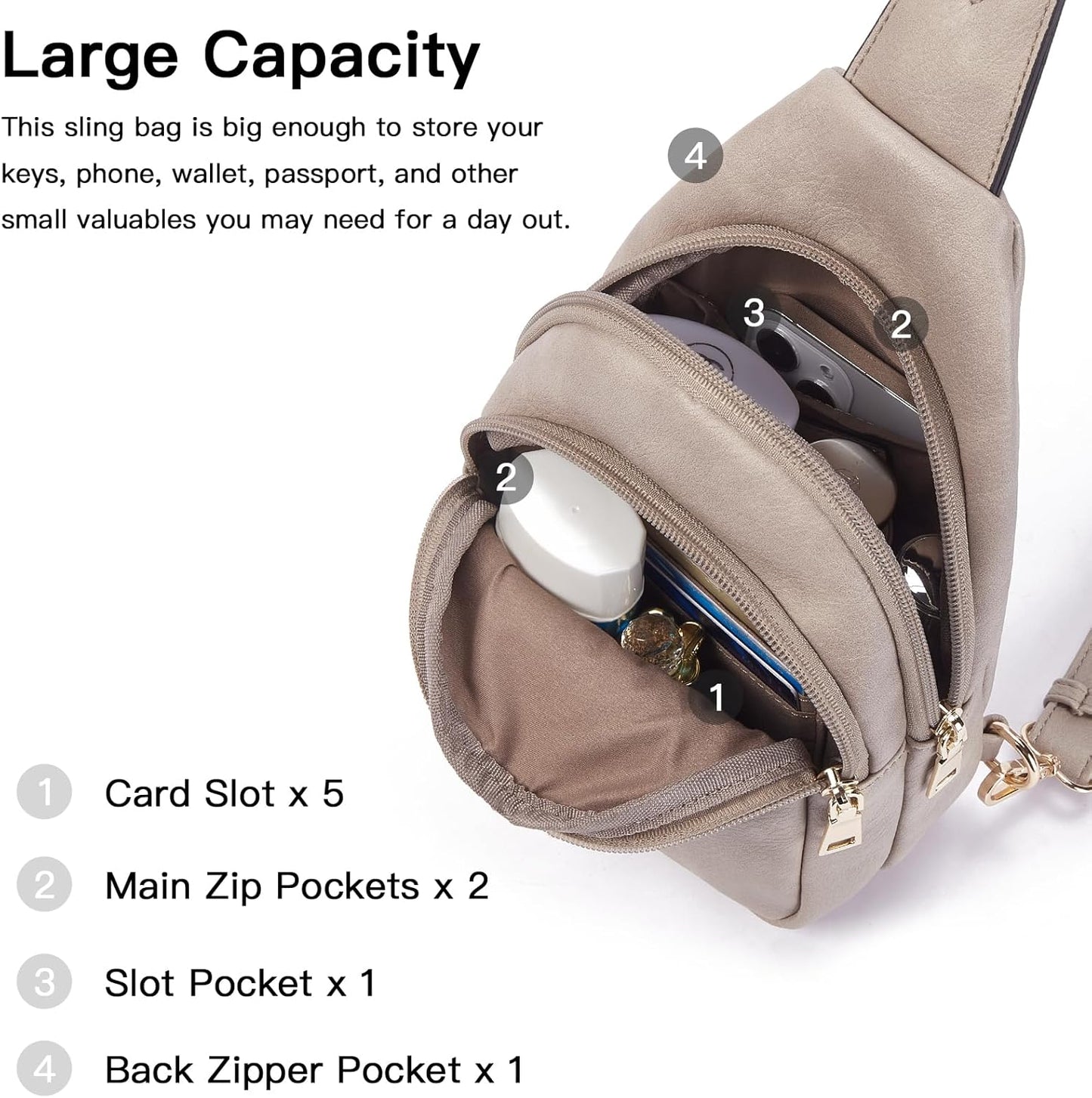 Telena Small Sling Bag for Women Leather Crossbody Fanny Packs Chest Bag for Women