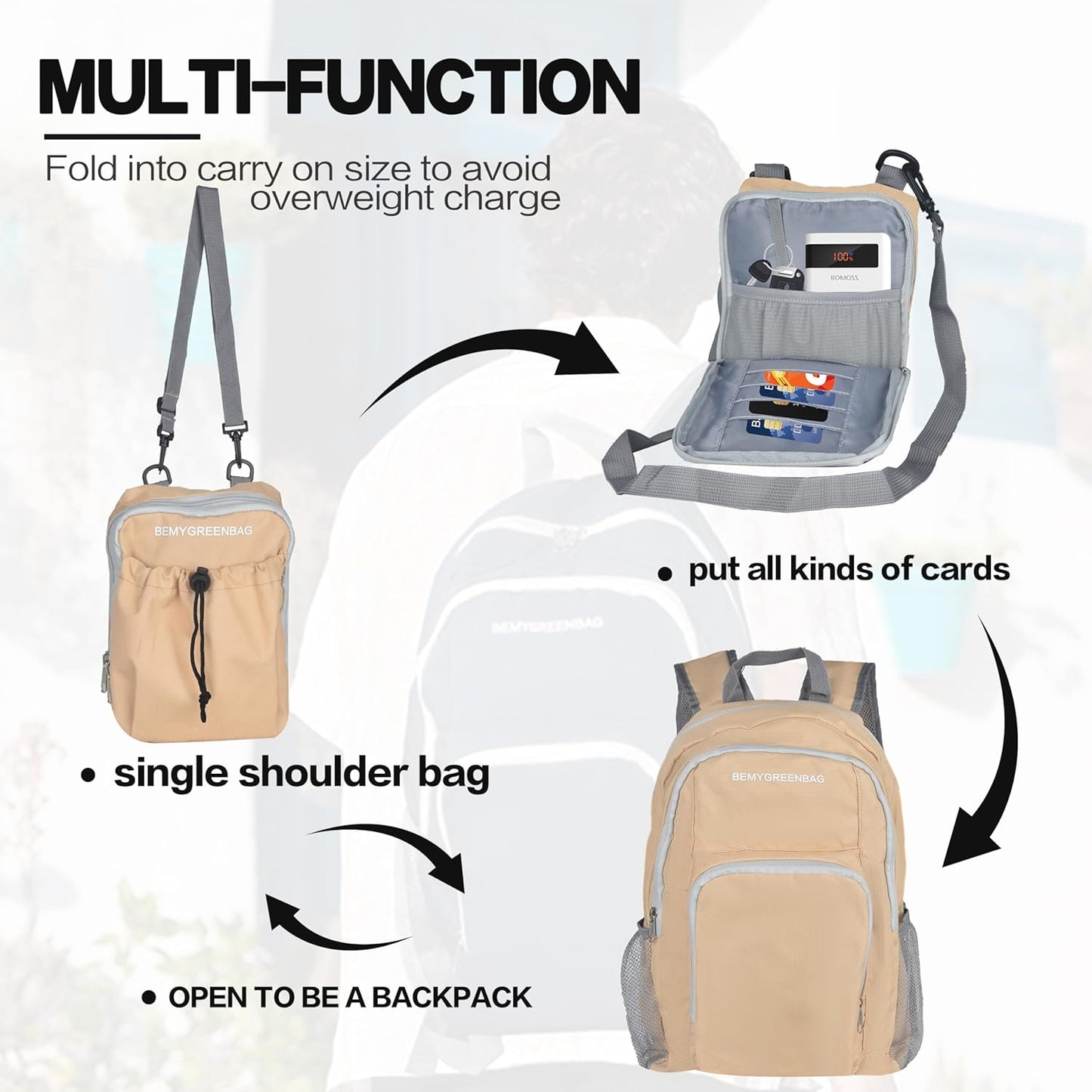 35L Foldable Waterproof Backpack For Outdoor Sports Travel Inside Wet Clothes Compartment Packable For Multiple