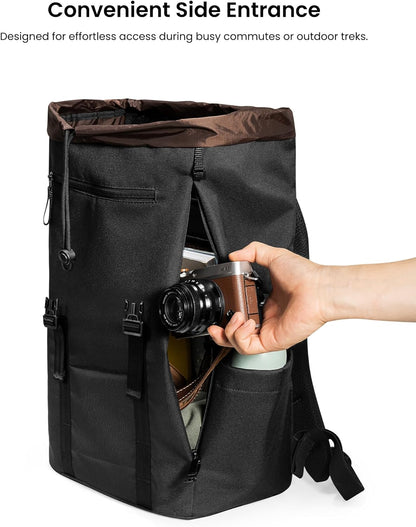 tomtoc Flap Laptop Backpack, Lightweight, Water-Resistant Casual Daypack, Durable Work-pack, Vintage Classic Rucksack for 13-15.6 Inch Laptop, perfect for Campus, Street, 22L, Dark