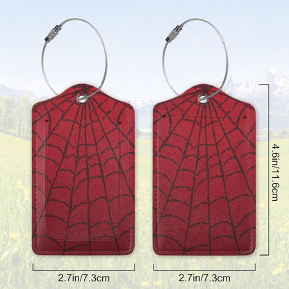 2 Pack Leather Luggage Tag for Suitcase Spider Web Cool Red Black Unique Travel Tags with Privacy Cover ID Label & Stainless Steel Loop for Men and Women Baggage