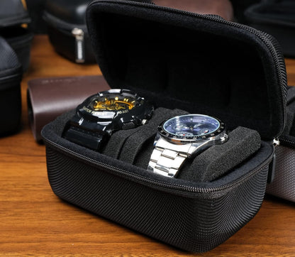 Hard 5 Slots Watch travel case with Soft Separation pillow, fit men's women's casual/sports/diving/dress/automatic watches up to 60mm sized face, with luxury red lining(case only)