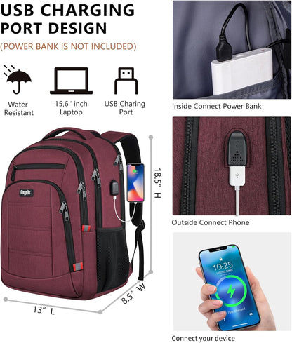 Backpack for Women Men, Travel School Backpacks for Teen Boys, Bookbag with USB Charging Port, Anti Theft College Backpack Fits 15.6 Inch Laptop, Casual Work Business Back Pack, Red