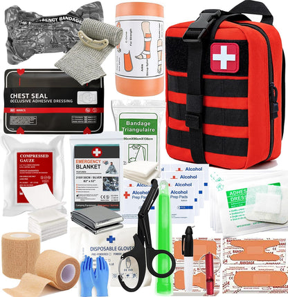 IFAK Kit Trauma Kit Military Medical First Aid Kits Bleeding Contral Emergency Survival Bug Out Bag for Camping Gear Supplies Hiking (Red)