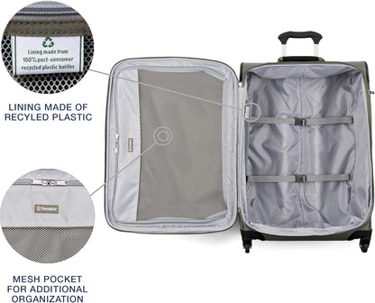 Travelpro Maxlite 5 Softside Expandable Checked Luggage with 4 Spinner Wheels, Lightweight Suitcase, Men and Women, Slate Green, Checked Medium 25-Inch