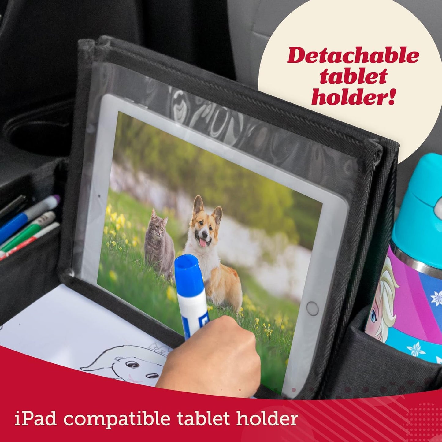 Lusso Gear Kids Travel Tray for Toddlers & Kids - Car Seat Lap Tray for Airplane & Road Trip Activities (Geometric)