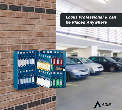 AdirOffice Key Lock Box - 48 Hook Wall Mounted Key Cabinet Holder, Lockable Storage - Metal Organizer for Home and Office