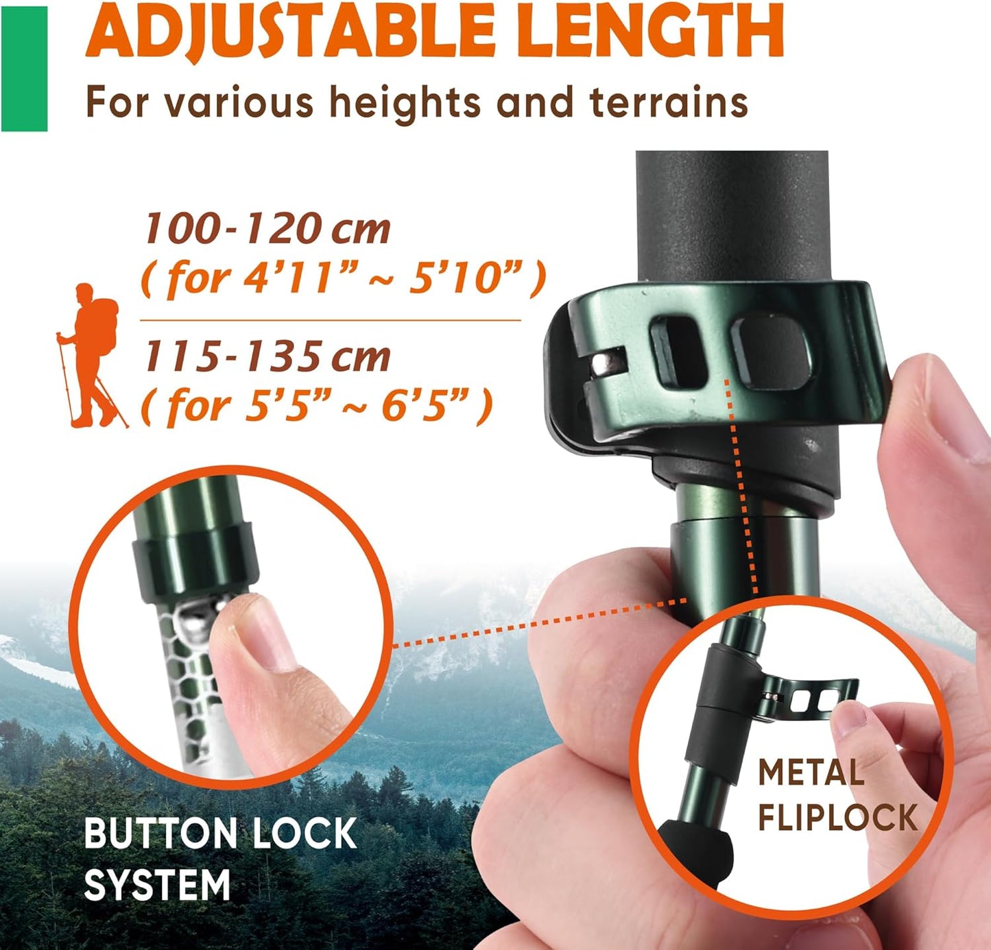 Trekology Trek-Z Collapsible Hiking & Trekking Poles - Balance Support for Seniors, Women, and Men, 2pc Per Set