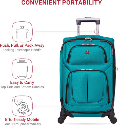 SwissGear Sion Softside Expandable Luggage, Teal, Carry-On 21-Inch
