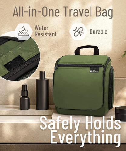 D&D Hanging Travel Toiletry Bag for Men and Women – Large Cosmetics, Makeup and Toiletries Organizer Kit with 10 Compartments, YKK Zippers, XXL Metal Swivel Hook, Water-Resistant Nylon