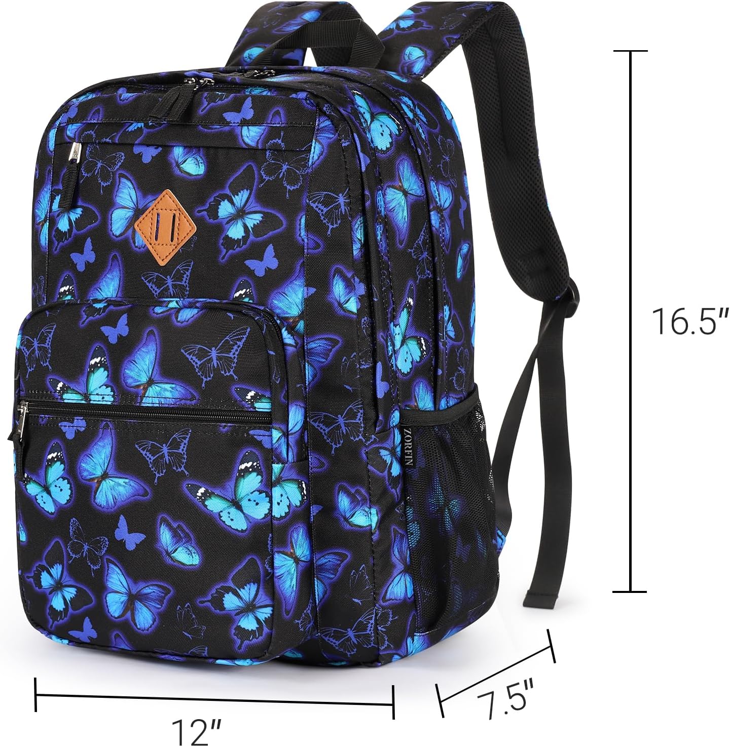 ZORFIN 26L Backpack for College, and Travel: Water Resistant Bookbag - Butterfly Black