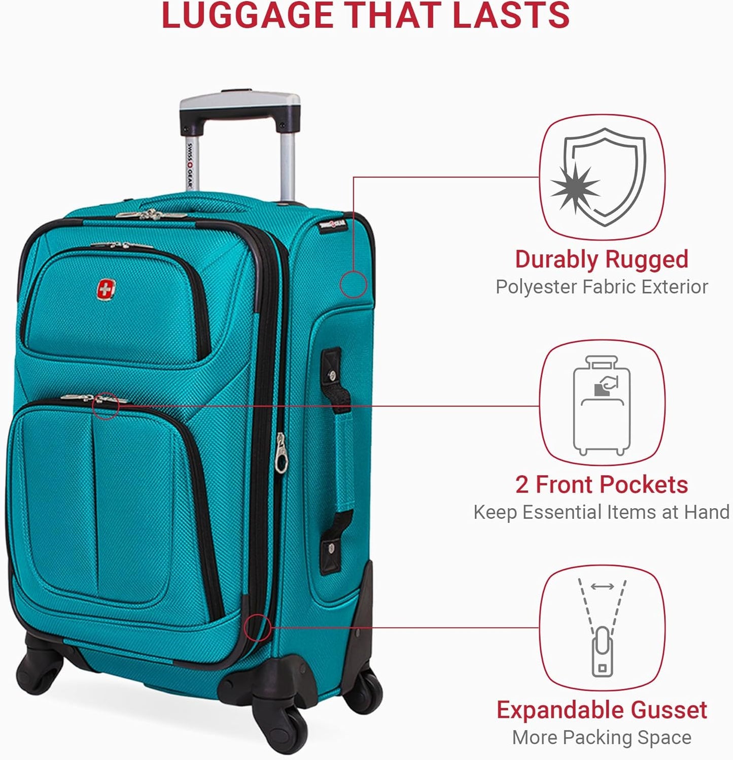 SwissGear Sion Softside Expandable Luggage, Teal, Carry-On 21-Inch