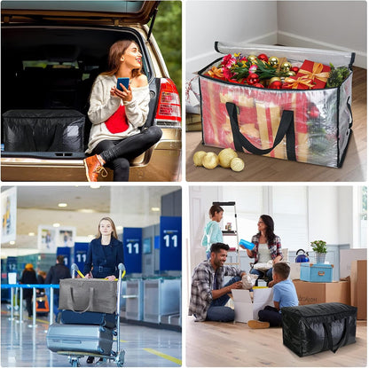 BALEINE 2-Pack Oversized Moving Bags with Reinforced Handles, Heavy-Duty Storage Tote for Clothes, Moving Supplies (Clear, 2-Pack)