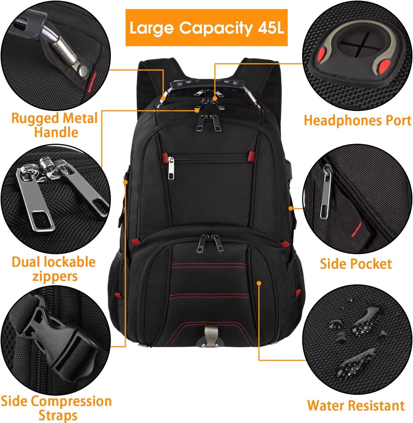LTINVECK Travel Laptop Backpack, Extra Large Backpack for Men Women with USB Charging Port, TSA Friendly Heavy Duty Big Business Computer Bag Tech Backpacks Bag Fit 17 Inch Laptops, RFID Backbag