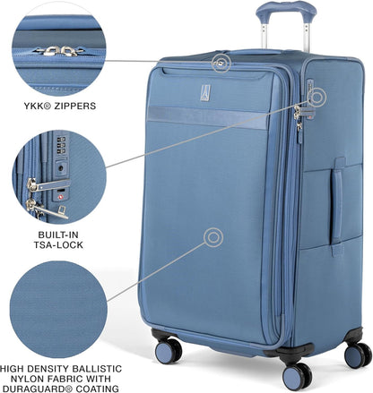 Travelpro VersaPack+ Lightweight Softside Expandable Checked Luggage, 8 Spinner Suitcase, TSA Lock, Men and Women, Checked Large 29-Inch, Elemental Blue