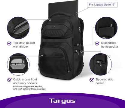 Targus Legend IQ Laptop Backpack Travel Backpack for Laptops up to 16-Inches Backpack for Men and Women, Black (TSB705US)