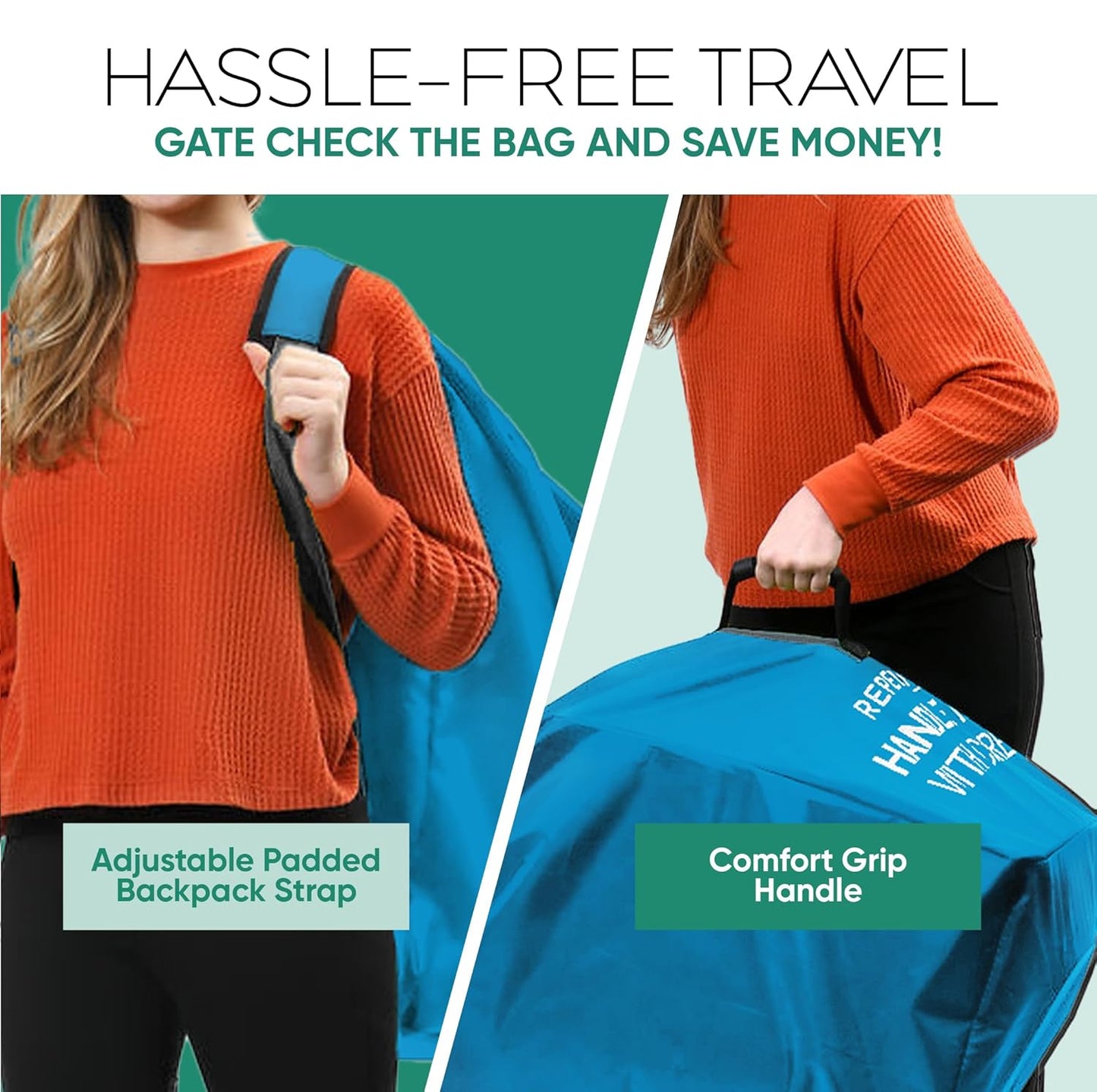 reperkid Car Seat Travel Bag for Airplane, Black and Green, 33" H x 18" W x 18" D, Fits Most Convertible, Booster and Infant Car Seats – Premium Waterproof Cover, Adjustable Shoulder Strap