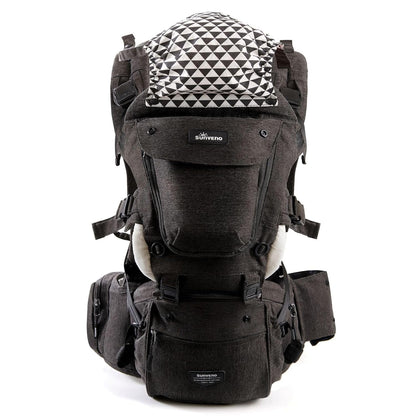 SUNVENO 3 in 1 Ergonomic Baby Carrier with Hip Seat for Newborns and Toddlers, Supports 20 lbs and Up, Waist and Back Relief with Large Weight Capacity for All Season Use,Black