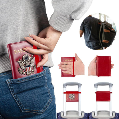 Passport Holder for Travel Passport Cover for Men Passport Wallet Case with Metal 3D Metal Badge Protector Leather Card Case RFID Blocking Women Travel Accessories Document Organizer (Red)