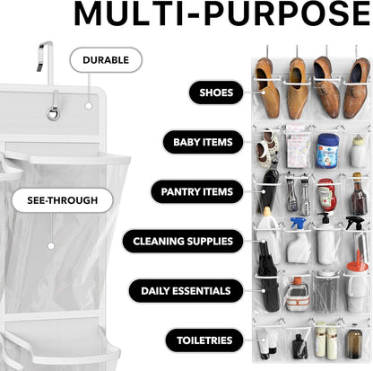 Simple Houseware 24 Pockets Large Clear Pockets Over The Door Hanging Shoe Organizer, White (56" x 22.5")