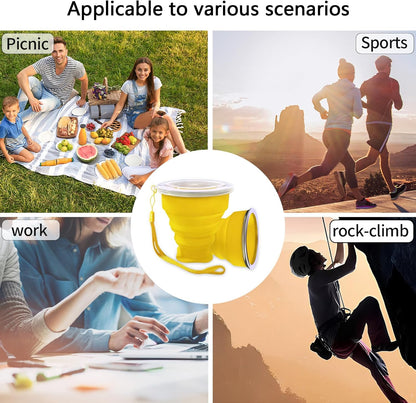 Collapsible Cup - Silicone Foldable Cup-Expandable Folding Drinking Reusable Portable Mugs Cups For Travel, Camping, Hiking, Survival, Car, Picnic, Beach, Holiday Vacation, Outdoor Sports Yellow