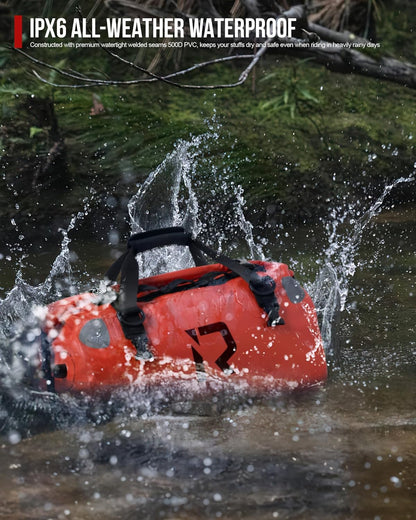 IRON JIA'S Motorcycle Dry Bag - Waterproof Duffle & Luggage Tail Bag Saddle Bags with Roll Top Closure, Shoulder Straps, Inner Pocket and Mesh Pocket (Orange, 50L)