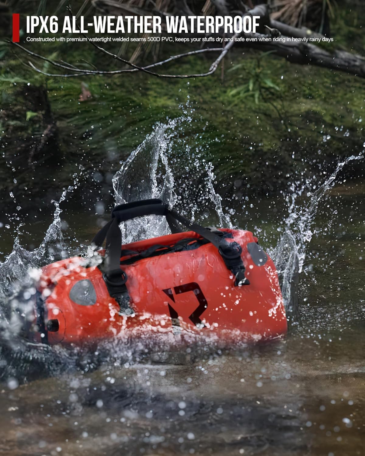 IRON JIA'S Motorcycle Dry Bag - Waterproof Duffle & Luggage Tail Bag Saddle Bags with Roll Top Closure, Shoulder Straps, Inner Pocket and Mesh Pocket (Orange, 30L)