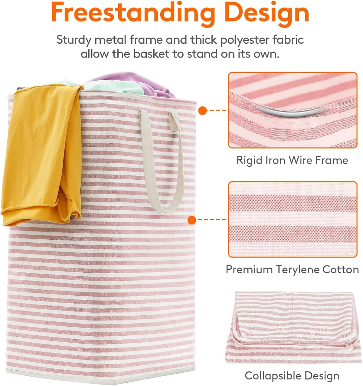 Lifewit 2 Pack Laundry Hamper Large Collapsible Laundry Basket, Freestanding Waterproof Cloth Hamper with Easy Carry Handles in Laundry Room Bedroom Bathroom Dorm for Adult, Pink&Blue, 2 x 80L