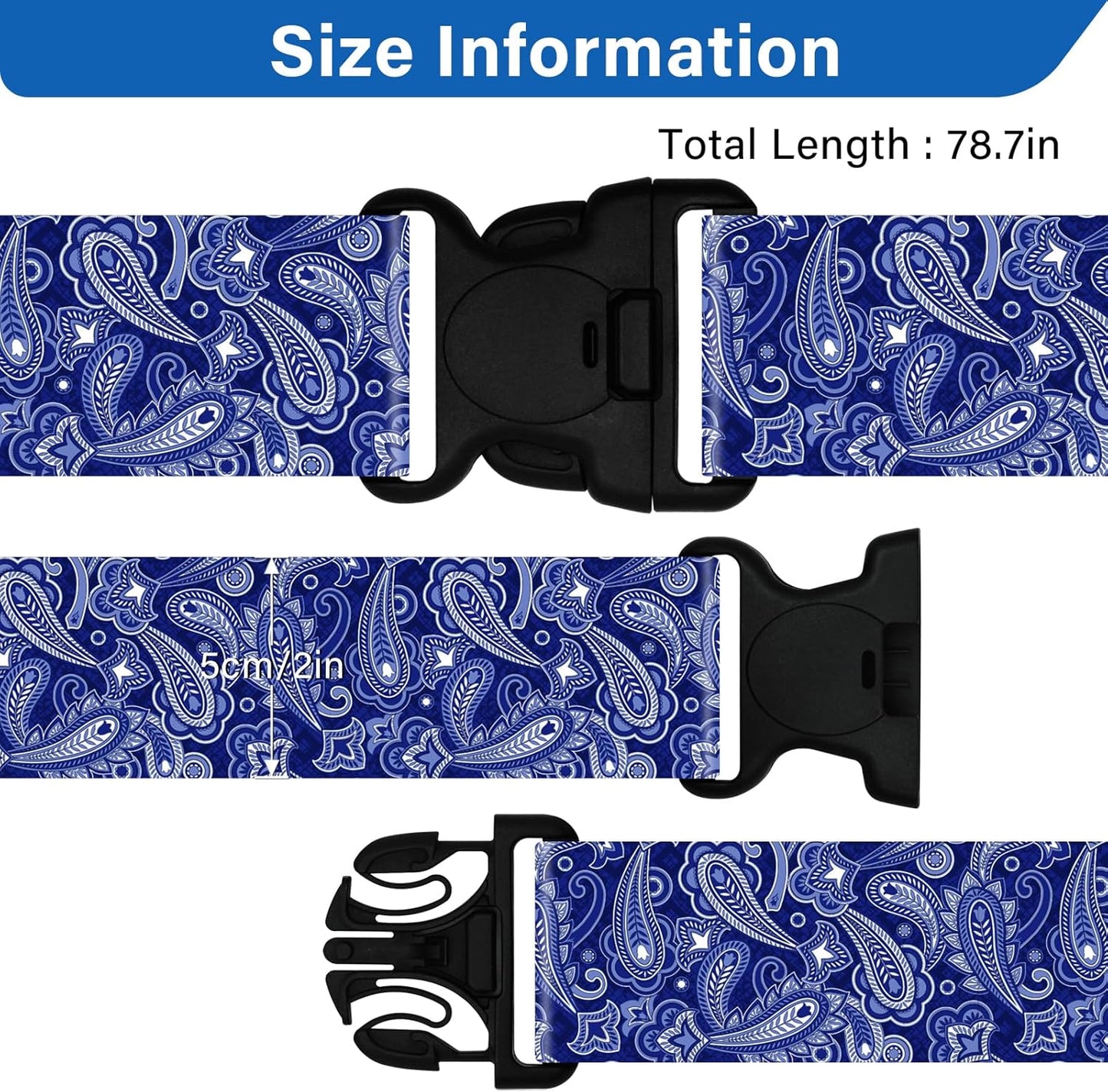 2 Pack Luggage Straps for Suitcases, Adjustable Travel Belt with Double Lock and Quick Release Buckle, Heavy Duty Nylon Bag Packing Strap, Bright Identifiers Business Travel Accessories-Blue Flowers